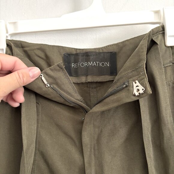 Reformation Olive Green Tapered Pants with Sash Belt Women’s Size Medium - Picture 4 of 7